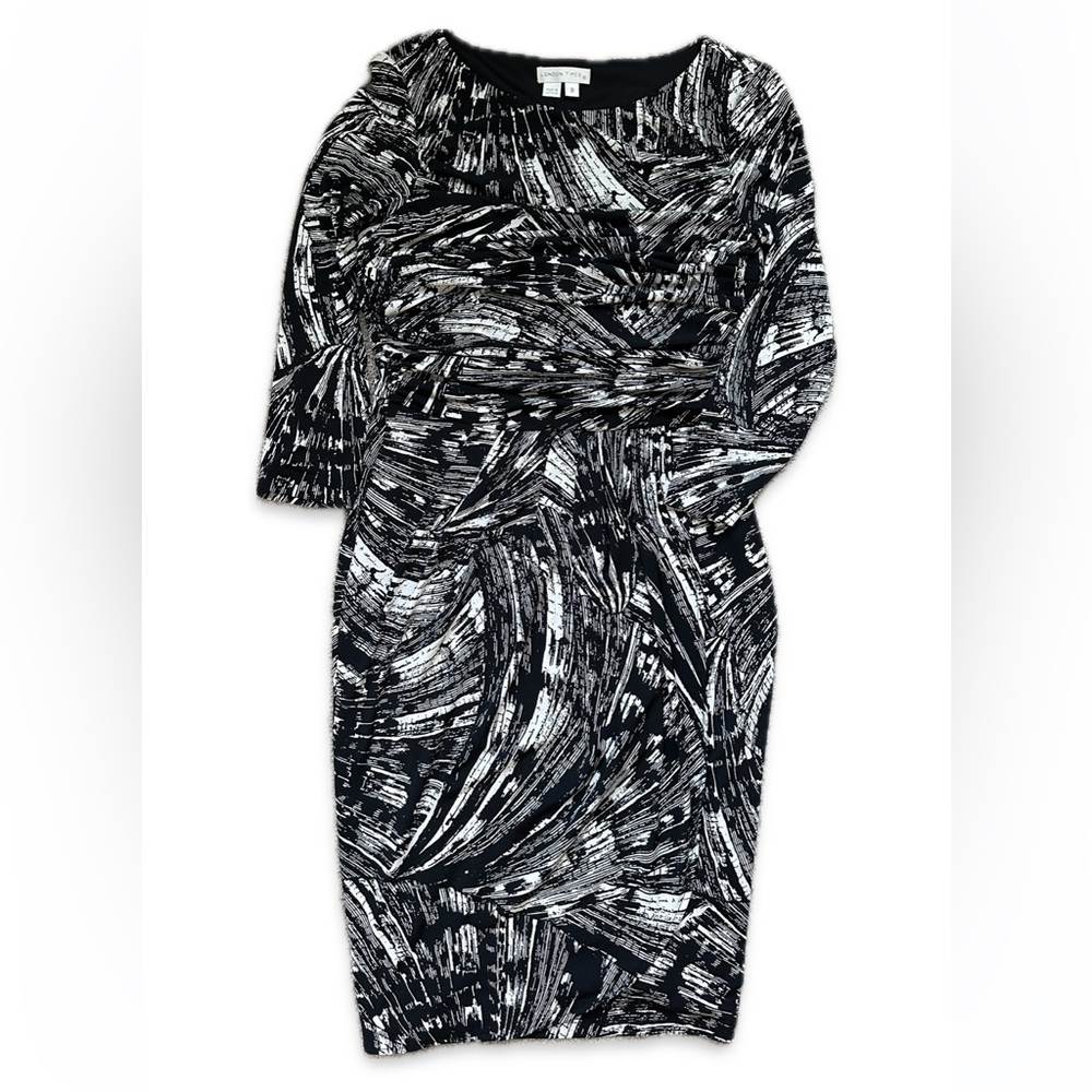 3/$15 EUC London Times Black and White Midi Dress size 8